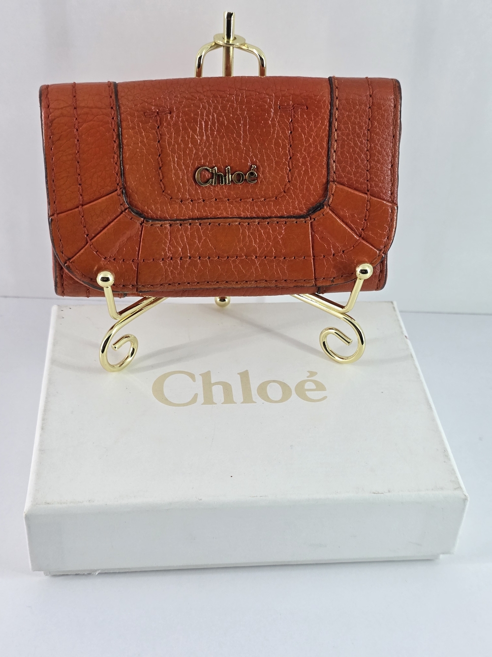 Chloe Orange Leather Keycase W/ Box